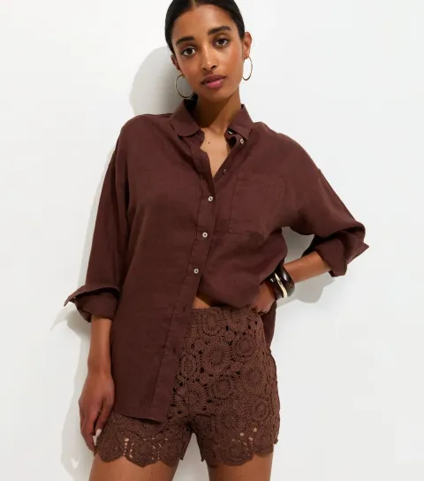 Women's Dark Brown Crochet Knit Shorts