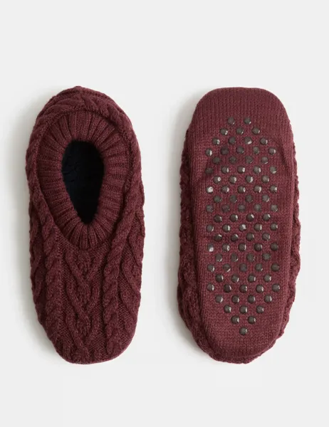 Marks & Spencer Cable Slipper Socks Burgundy