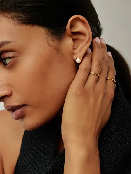 Missoma Button Pearl Square Stud Earrings