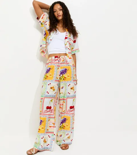Women's Multicolour Still Life Print Wide Leg Trousers