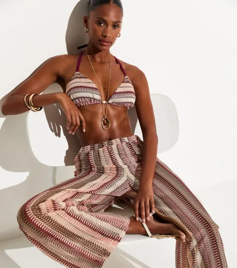 Women's Pink Crochet Wide Leg Beach Trousers