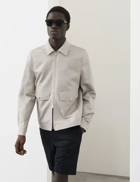 Autograph Cotton Rich Harrington Jacket with Linen Light Grey