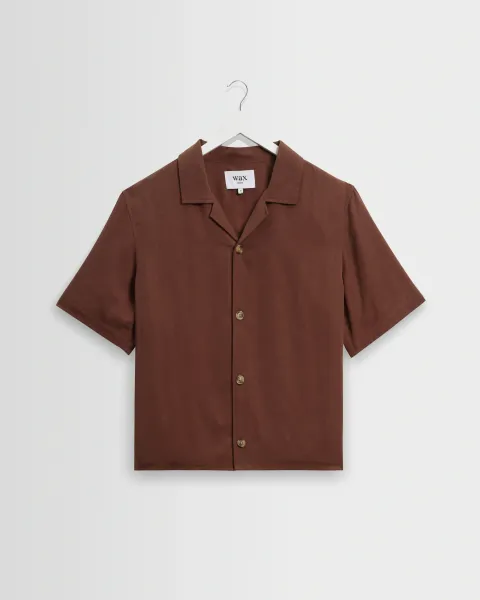 Wax London Curzon - Brown Lyocell Twill Short-Sleeve Shirt
