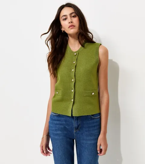 Women's Bright Green Midweight Knit Dome Button Waistcoat