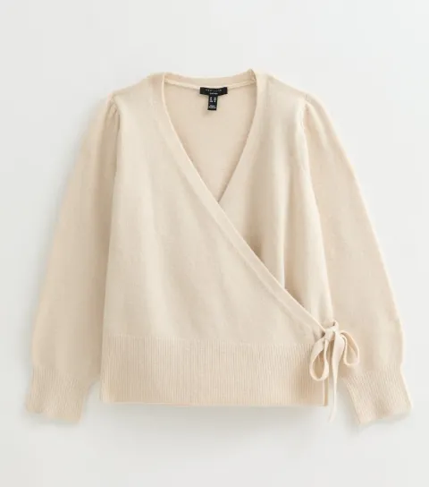 Women's Plus Size Cream Wrap Front Knitted Jumper Curves