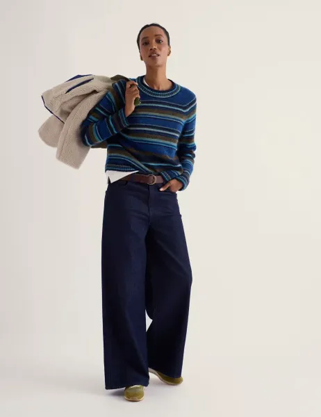Seasalt Cornwall Wool Blend Striped Jumper with Mohair Blue Mix
