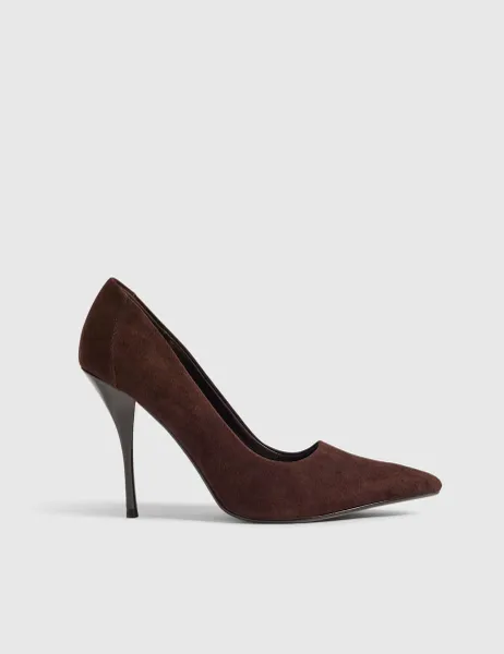 River Island Suede Party Stiletto Court Shoes Dark Brown