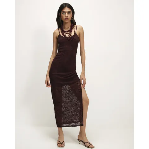 River Island Burgundy Sleeveless Devore Maxi Dress