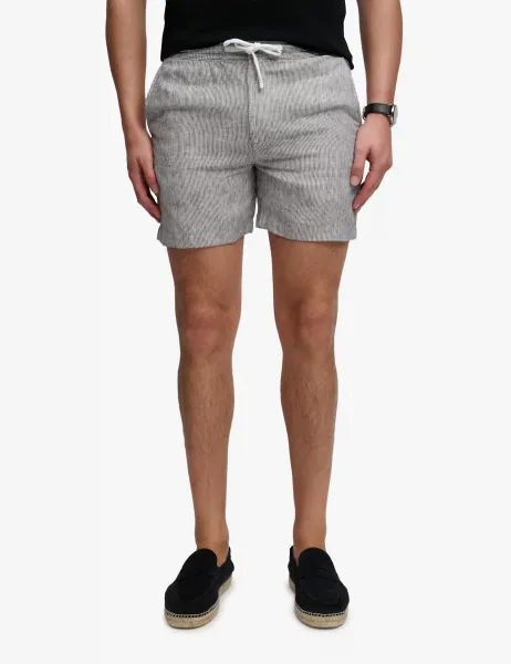 Superdry & Co Pure Linen Striped Lightweight Shorts Blue Mix