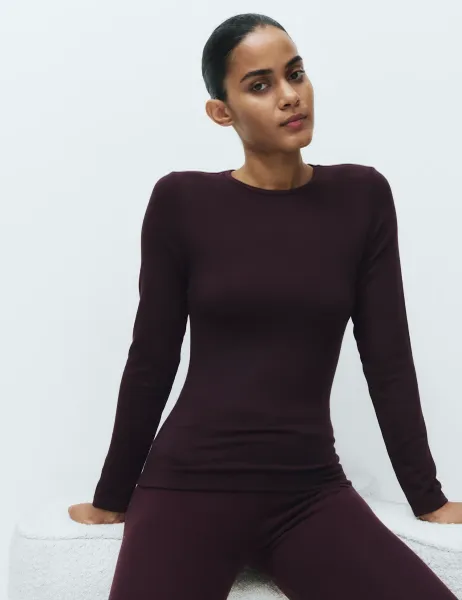 Marks & Spencer Heatgen Medium Thermal Crew Neck Top Dark Aubergine