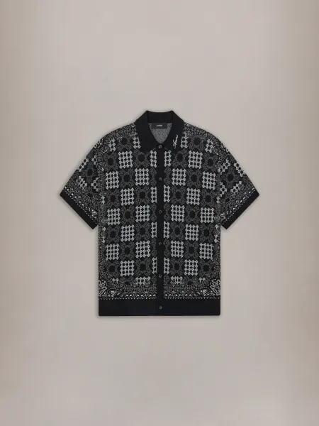 MA QUAD CHECK MESH KNIT SHIRT - Black