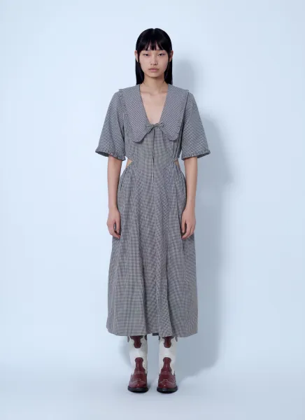 Check Cotton Cut Out Midi Dress