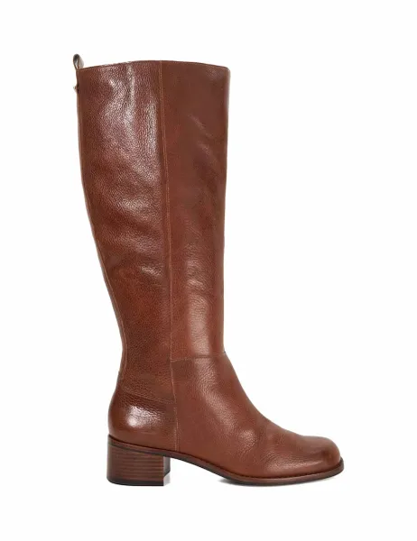 Dune London Leather Knee High Boots Tan