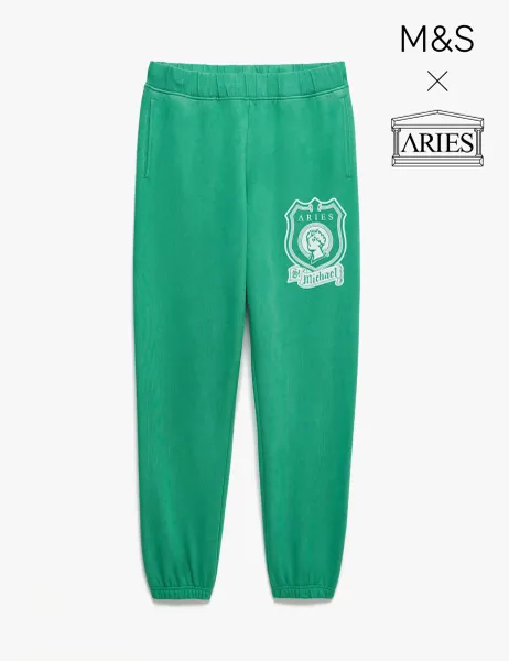 M&S x Aries Pure Cotton Printed Joggers Green