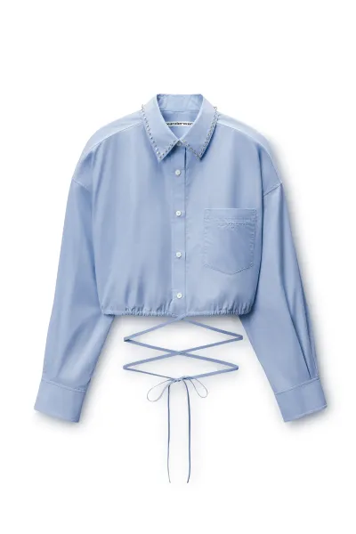 Crystal Hotfix Stud Collar Wrap Shirt