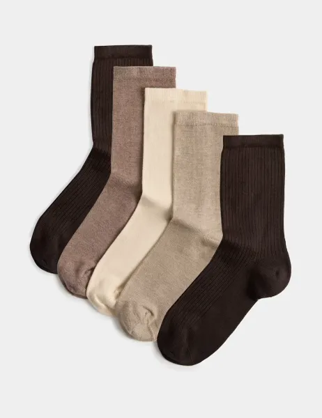 Marks & Spencer 5 Pack Supersoft Crew Socks Chocolate Mix