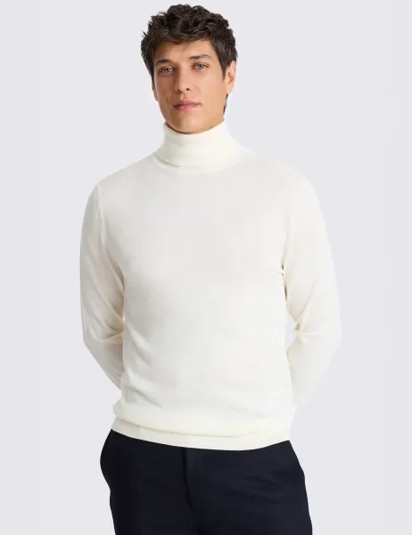 Moss Merino Wool Rich Roll Neck Jumper White