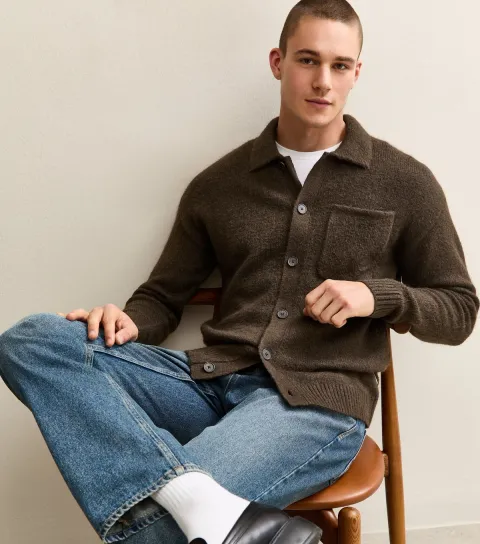 Men's Brown Oversized Knit Button Cardigan