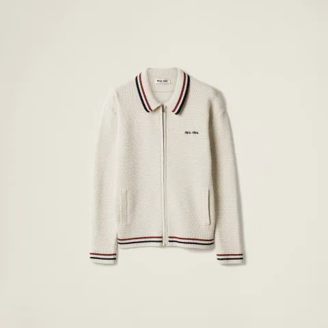 Cotton knit zipper cardigan