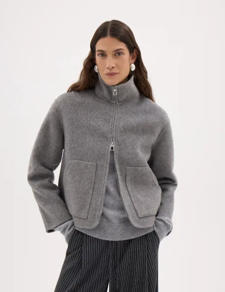 HUSH Pure Wool Funnel Neck Short Jacket