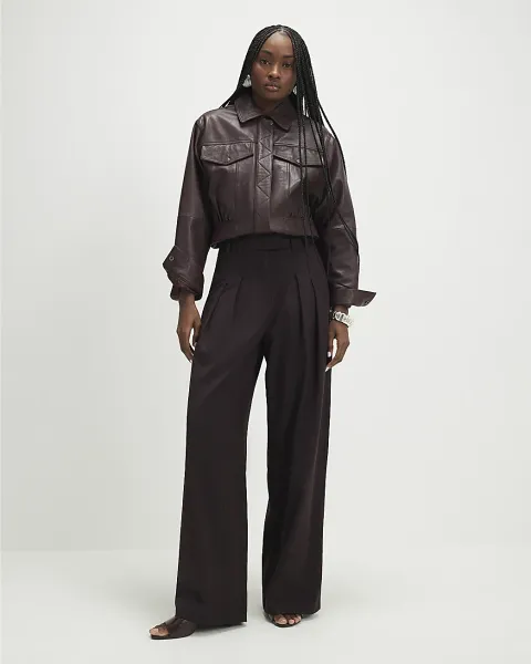 River Island Pinstripe Pleated Wide Leg Trousers
