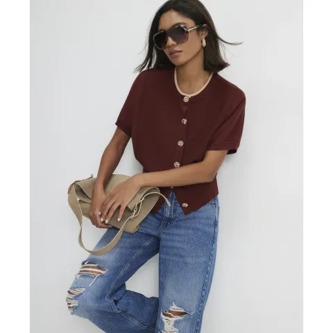River Island Cotton Knit Cocoon Sleeve Cardigan