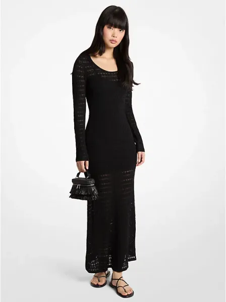 Pointelle Stretch Knit Maxi Dress