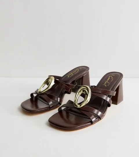 Women's Dark Brown Faux Leather Heeled Mule Sandals Vegan