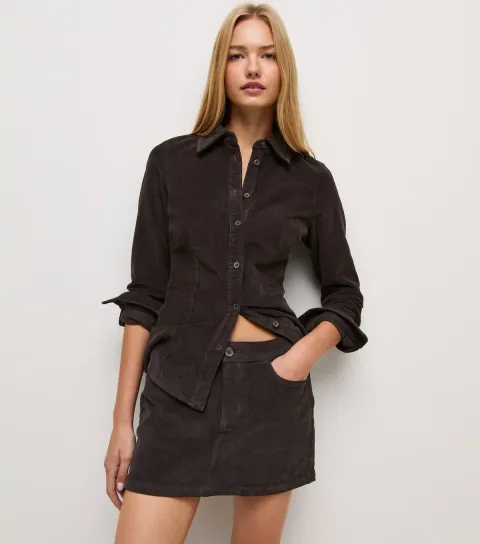 New Look Women's Dark Brown Cotton Rich Micro Corduroy Mini Skirt