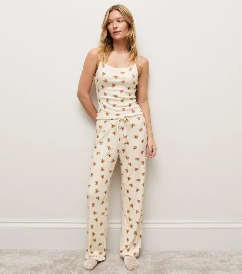 New Look Women's Cream Bear Pointelle Wide Leg Pyjama Trousers