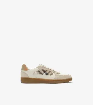 Leather, Suede and Check Terrace Sneakers​ in Dove beige/grey/sand beige
