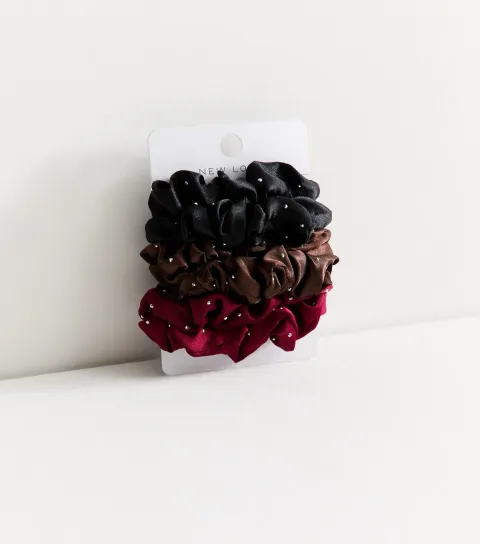 New Look Pack of 6 Multicoloured Velvet Diamanté Scrunchies