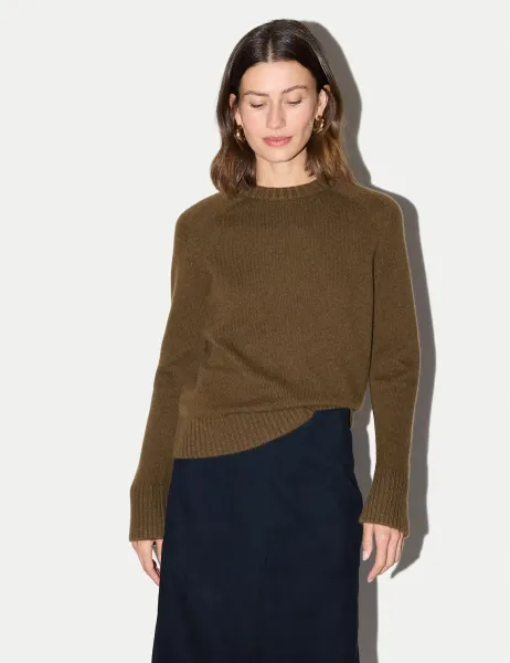 Jigsaw Wool Rich Saddle Crew Neck Jumper Khaki