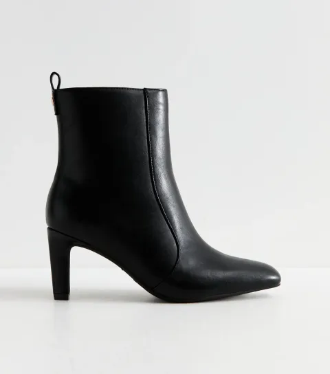 New Look Women's Black Faux Leather Chisel Toe Ankle Boots Vegan