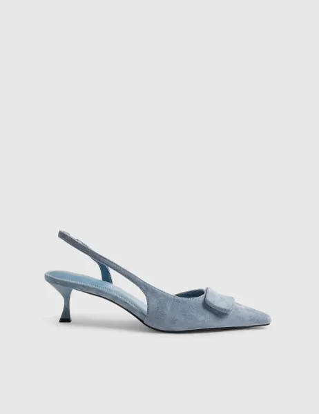 River Island Suede Kitten Heel Slingback Court Shoes Blue