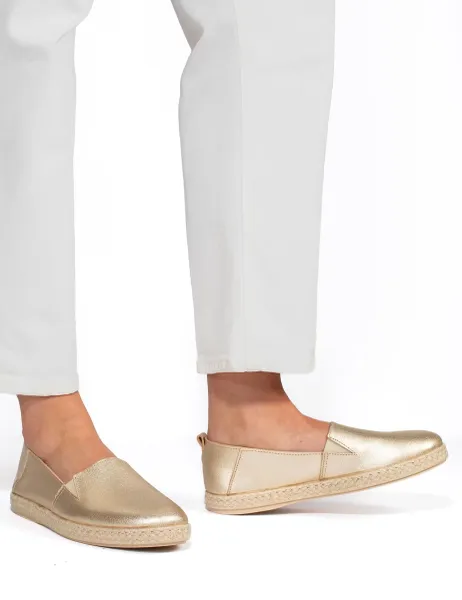 Jones Bootmaker Suede Slip On Flat Espadrilles Gold