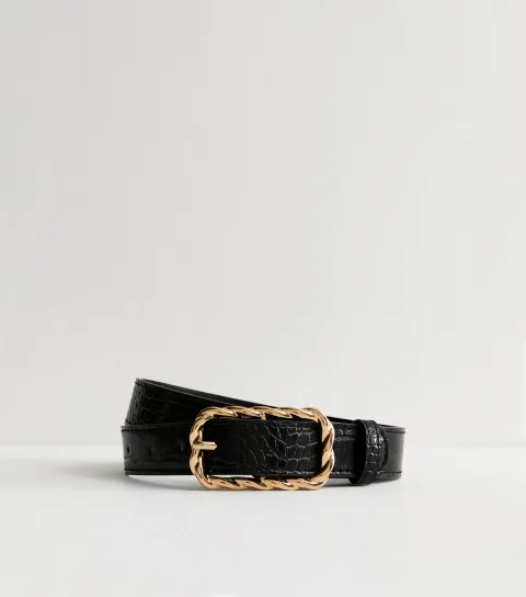 Black Crocodile Effect Faux Leather Belt