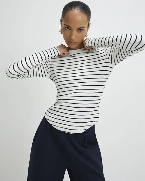 River Island Long Sleeve Ribbed Crew Neck Stripe Top