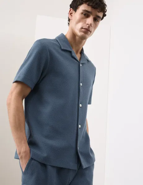 Autograph Regular Fit Cotton Blend Textured Shirt Dark Navy