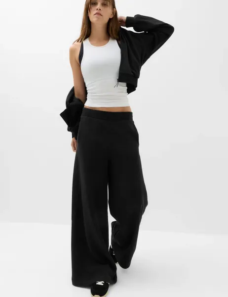 Goodmove Cotton Rich High Waisted Wide Leg Joggers Black