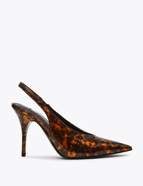 Patent Tortoise Stiletto Heel Slingbacks Brown
