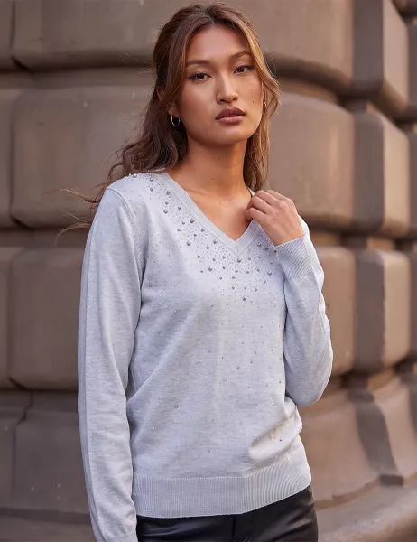 Roman Rayon Blend Embellished Jumper Light Grey Mix