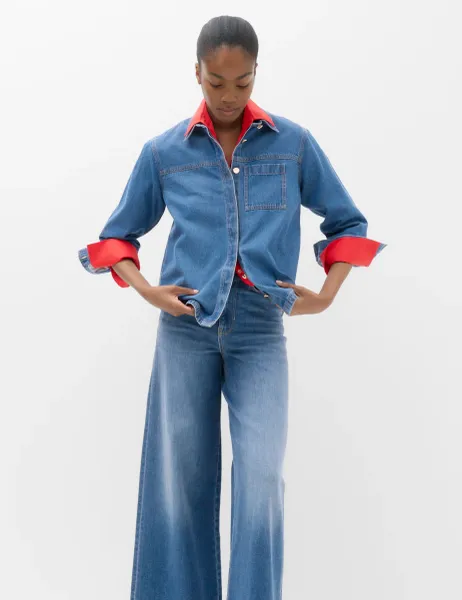 Marks & Spencer Pure Cotton Button Detail Collared Shirt Denim