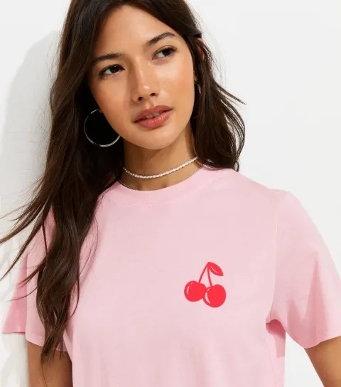 Women's Pink Cherry Print T-Shirt