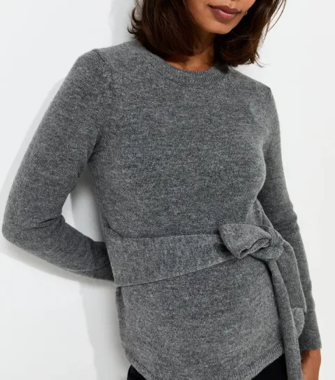 Women's Maternity Grey Tie Front Knitted Jumper
