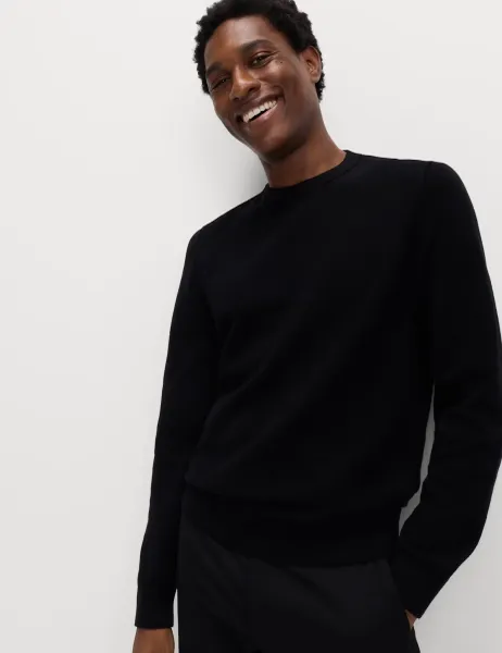 Pure Cotton Textured Crew Neck Jumper Black