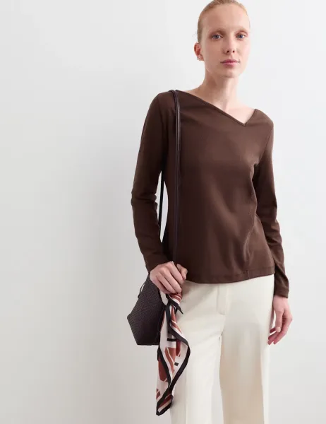 Jaeger Cotton Modal Asymmetric Neck Top Chocolate