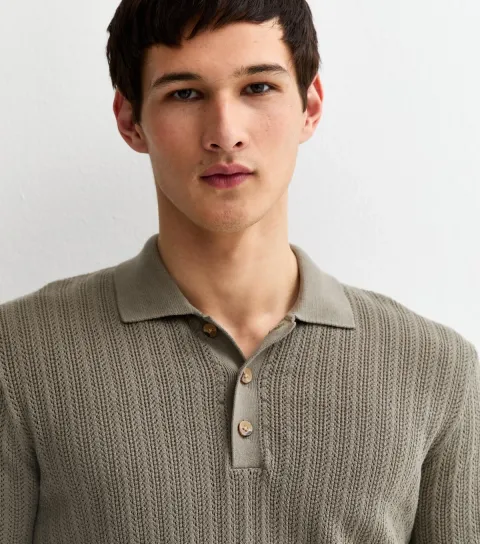 Men's Brown Open Knit Polo Shirt