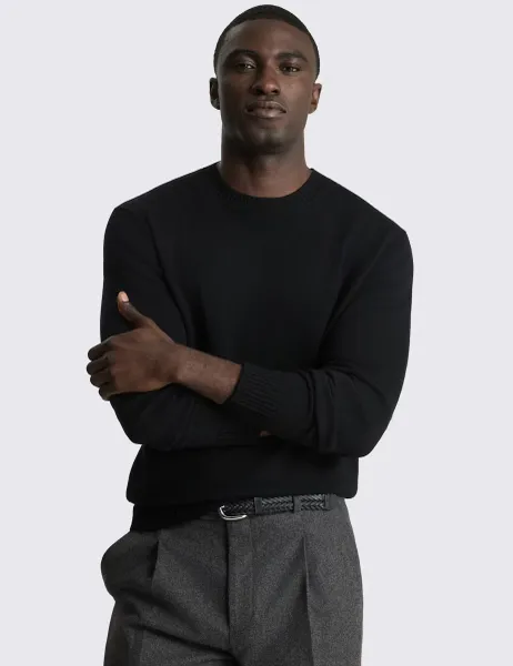 Moss Pure Merino Wool Crew Neck Jumper Black