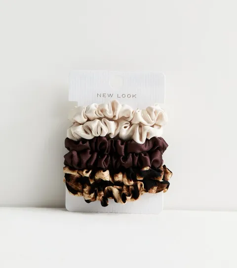 Pack of 6 Brown Mini Satin Scrunchies